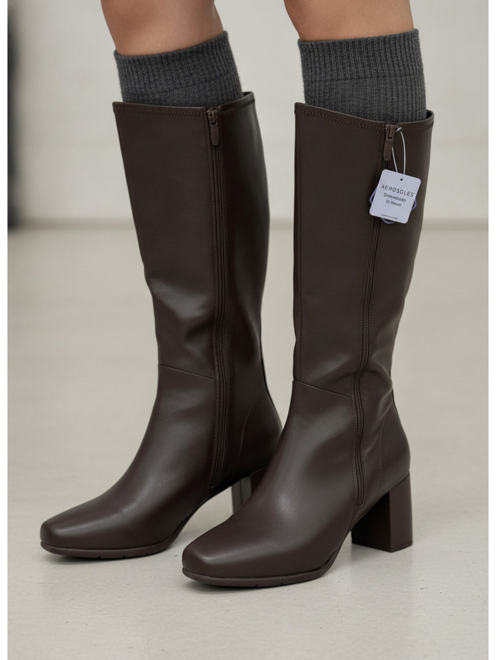 Aerosoles Women's Brown Knee-High Leather Boots with Block H